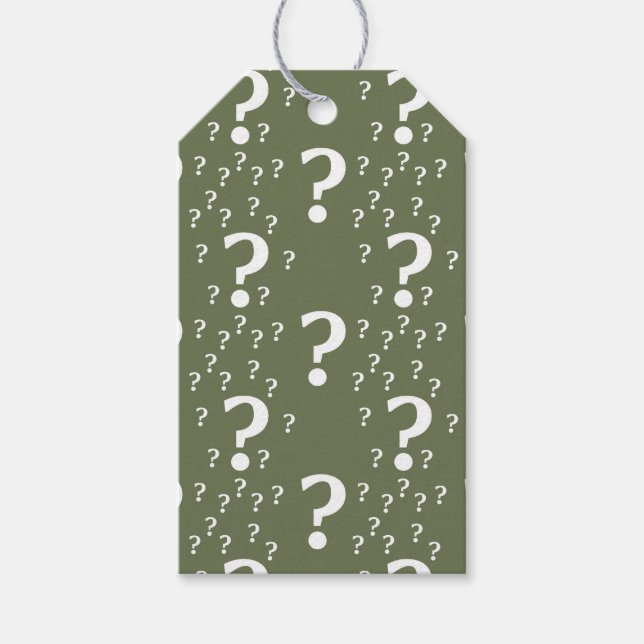 Étiquettes-cadeau Mystère question marque énigme puzzle vert olive (Devant)