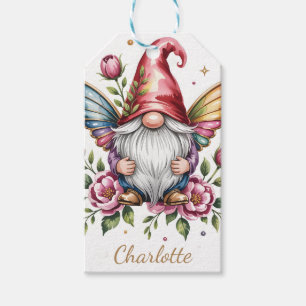 Étiquettes-cadeau Nain de jardin féerique fantaisiste avec ailes de 