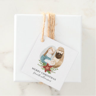 Étiquettes Cadeau Nativité rustique Cute Watercolor Noël | Nom
