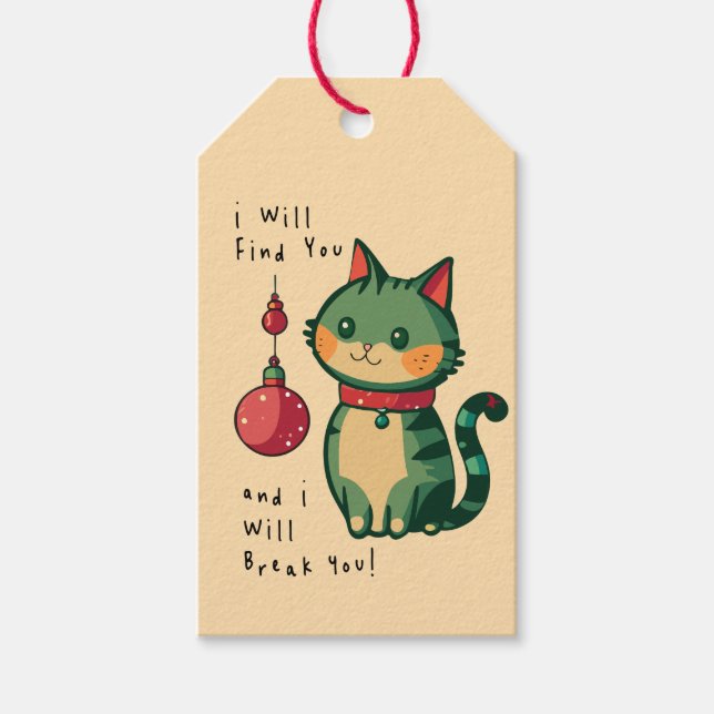 Étiquettes-cadeau Naughty Christmas Chat Fête de Noël (Devant)