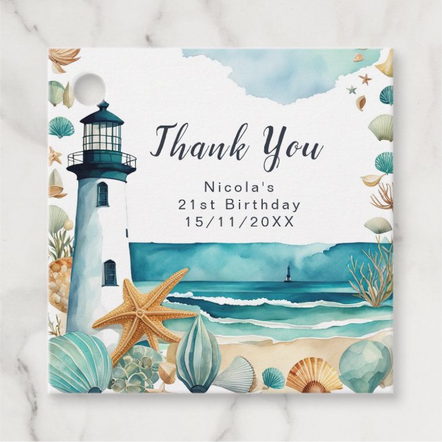 Étiquettes Cadeau Nautical Lighthouse Birthday (Devant)