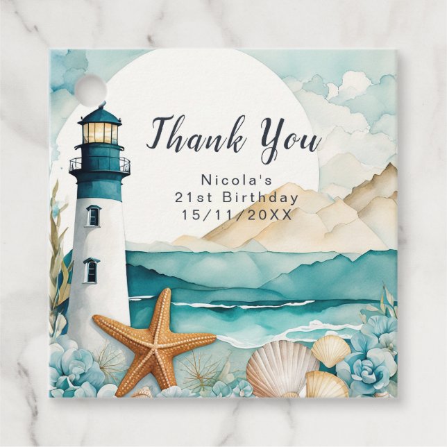Étiquettes Cadeau Nautical Lighthouse Birthday (Devant)