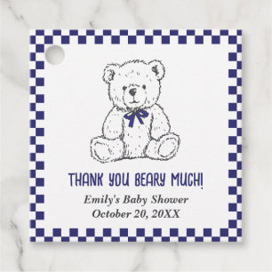 Étiquettes Cadeau Navy Blue À damiers Teddy Bear-Our Little Cub