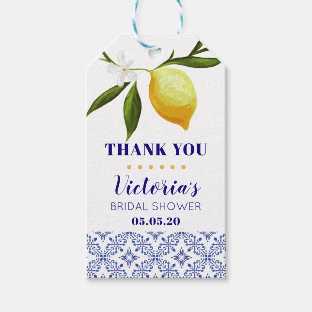 Étiquettes-cadeau Navy blue & Lemons merci (Devant)