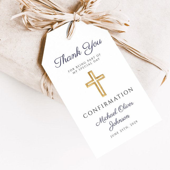 Étiquettes-cadeau Navy Blue Religious Cross Boy Confirmation (Navy Blue Religious Cross Boy Confirmation Gift Tags)
