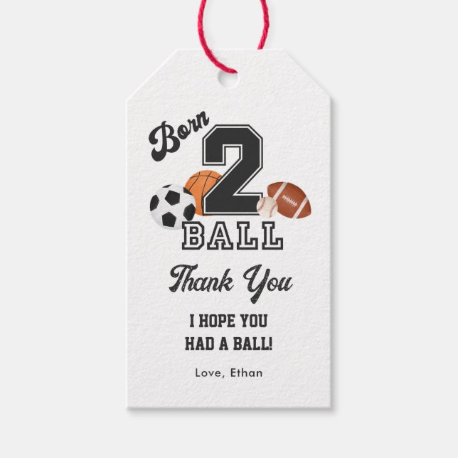Étiquettes-cadeau Né 2 Ball Boy Deuxième Anniversaire Merci (Devant)