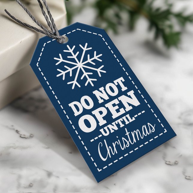 Étiquettes-cadeau Ne pas ouvrir jusqu'à Noël Flocon de neige - bleu  (Custom Christmas Gift Tag)