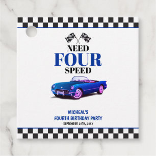 Étiquettes Cadeau Nécessité 4 Speed Sports Voiture Bleu Quatrième An