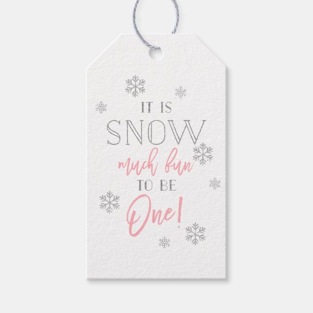 Étiquettes-cadeau Neige beaucoup amusant | Silver Snowflake rose 1er (Devant)