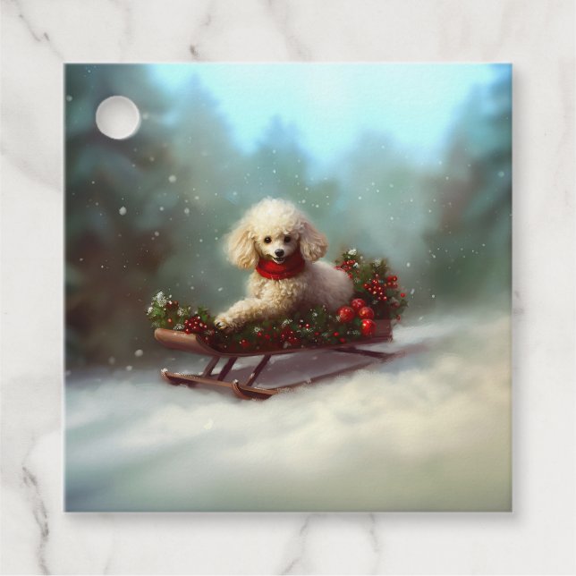 Étiquettes Cadeau Neige de Noël caniche hiver (Devant)