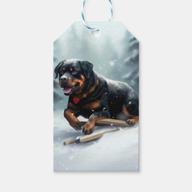Étiquettes-cadeau Neige de Noël Rottweiler hiver Oreiller (Devant)