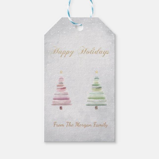 Étiquettes-cadeau Neige rose Arbre Vert (Devant)
