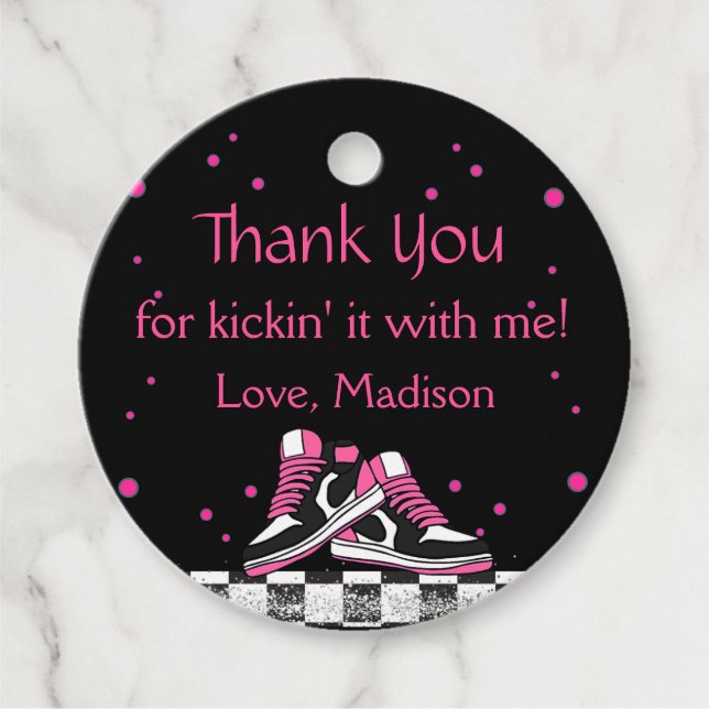 Étiquettes Cadeau Neon Basket Anniversaire, Parties scintillant Merc (Devant)