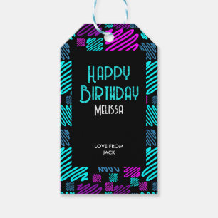 Étiquettes-cadeau Neon brillant moderne Motif géométrique Anniversai