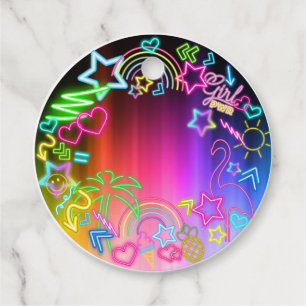 Étiquettes Cadeau Neon Glow in Dark, Rainbow Cheetah print
