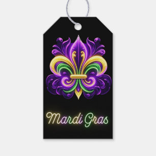 Étiquettes-cadeau Neon Mardi Gras Fleur de lis coloré