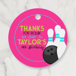 Étiquettes Cadeau Neon Pink Bowling Anniversaire Favoriser Tags