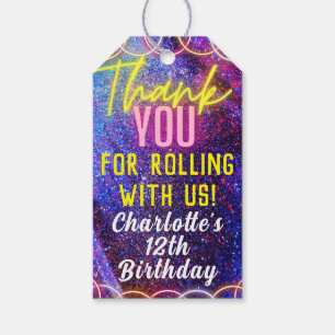 Étiquettes-cadeau Neon Pink fille de patinage à rouleaux Merci