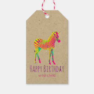 Étiquettes-cadeau Neon Zebra Baby Animal Psychedelic Funky Retro