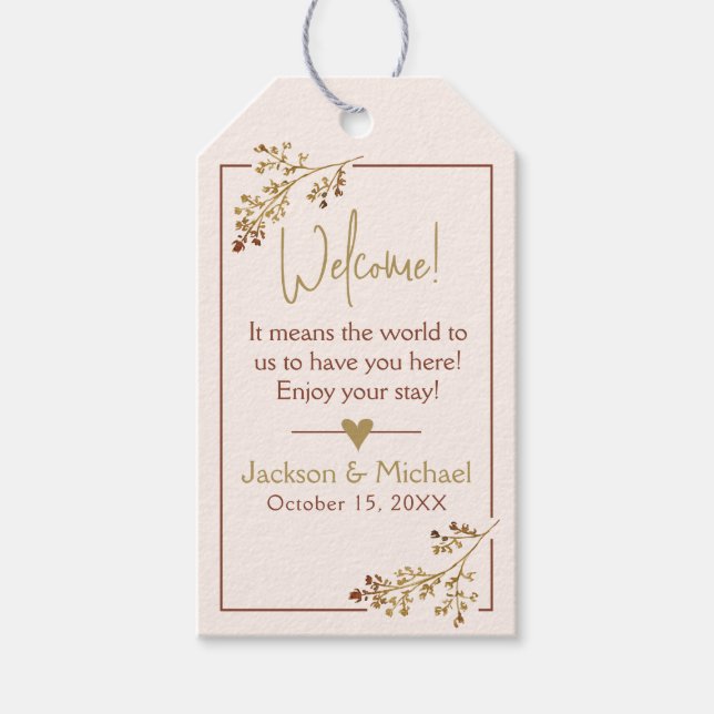 Étiquettes-cadeau Neutral Fall in Love Wedding Hotel Bag Welcome (Devant)