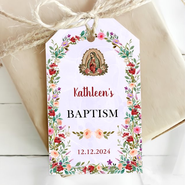 Étiquettes-cadeau Neutral Watercolor Floral Baptism  (Créateur téléchargé)