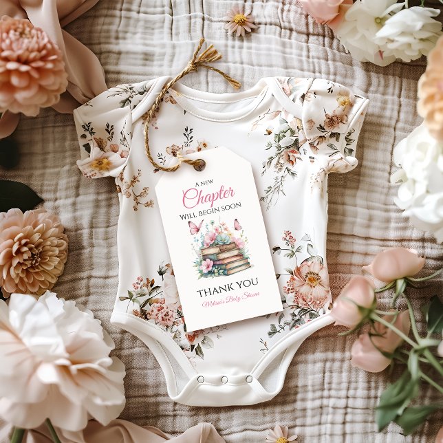 Étiquettes-cadeau New Chapter Pink Girl Storybook Book Baby Shower (Créateur téléchargé)