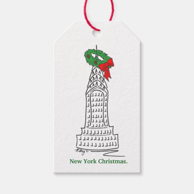 Étiquettes-cadeau New York Christmas NYC Skyscraper Holiday Wreath (Devant)
