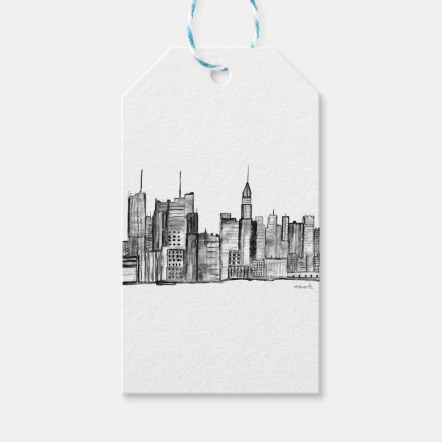 Étiquettes-cadeau New York City aquarelle noir manhattan NYC (Devant)