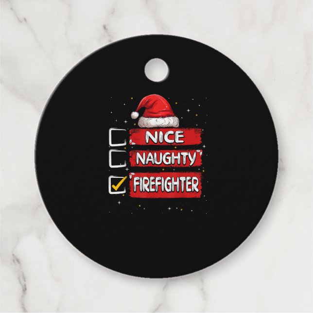 Étiquettes Cadeau Nice Naughty Firefighter Christmas List (Devant)