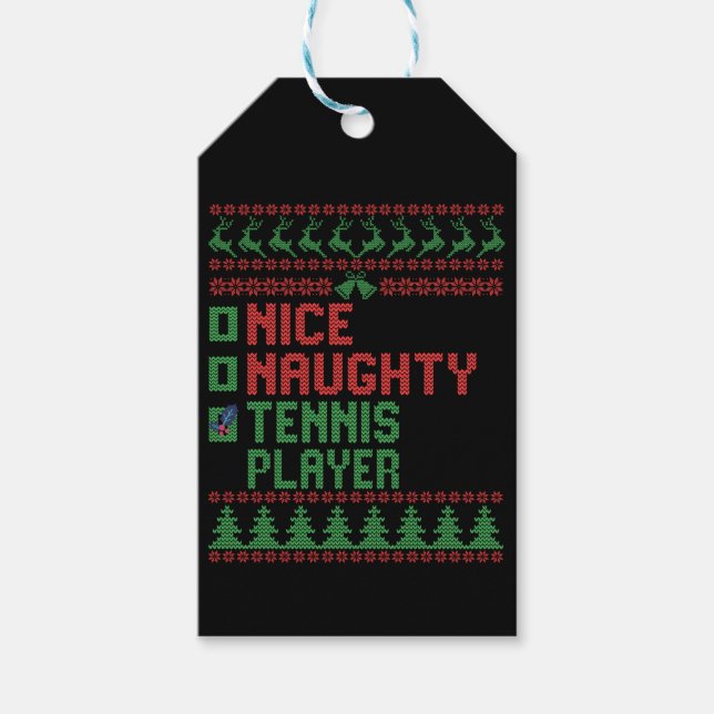 Étiquettes-cadeau Nice Naughty Tennis Player Funny Christmas Cadeau (Devant)