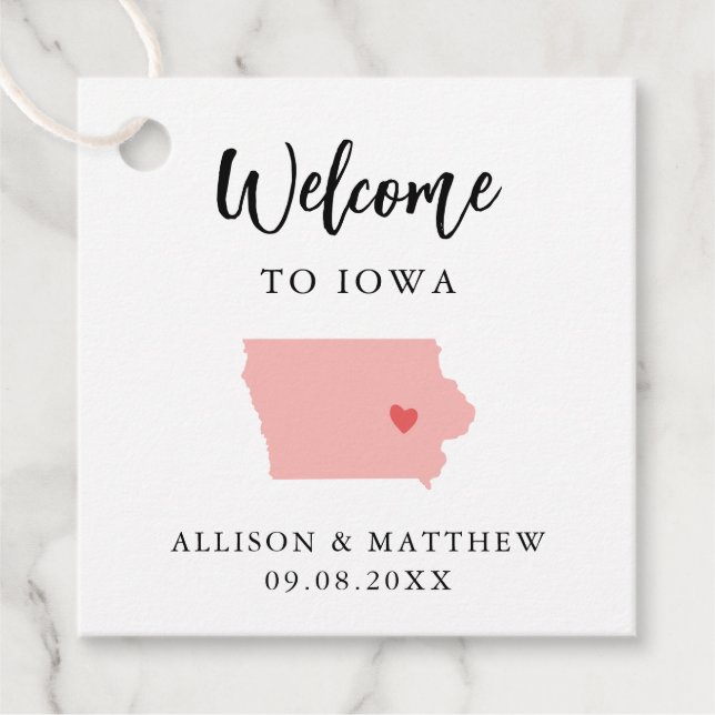 Étiquettes Cadeau N'importe quel sac de bienvenue du Mariage Iowa co (Devant)