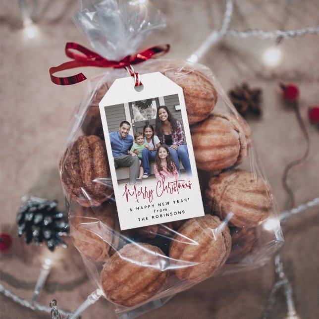 Étiquettes-cadeau N'Importe Quel Texte Moderne Simple Script & Photo (Créateur téléchargé)