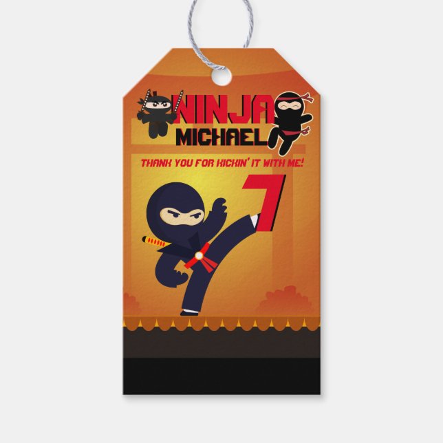 Étiquettes-cadeau NINJA Film Star Warrior Kicking it Karate Party (Devant)