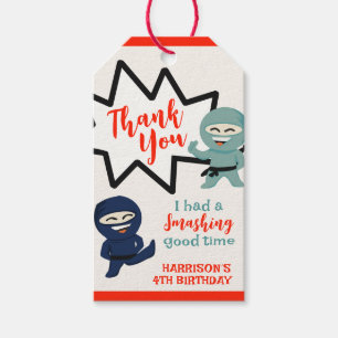 Étiquettes-cadeau Ninja Karate coloré Anniversaire