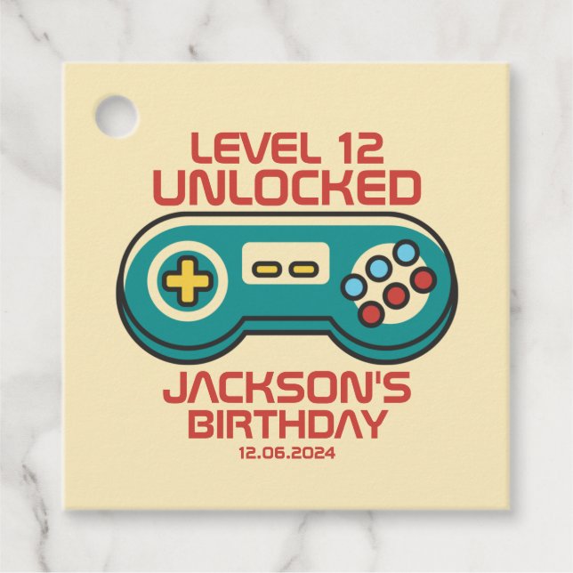 Étiquettes Cadeau Niveau Déverrouillé Retro Gamer Garçon Ado fête d' (Devant)