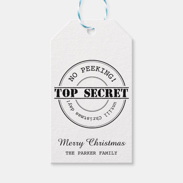 Étiquettes-cadeau No Peeking top secret marque cadeau de Noël (Devant)