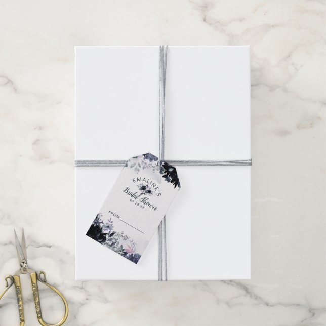 Étiquettes-cadeau Nocturne Floral Navy Blue Bridal Affichage douche (Avec de la ficelle)