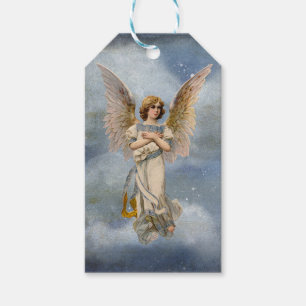 Étiquettes-cadeau Noël Ange nuit Ciel Vintage religieux Or