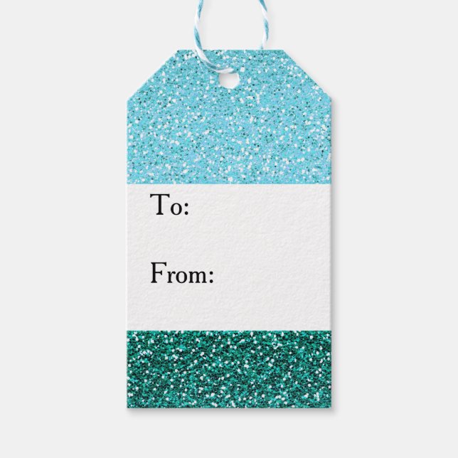 Étiquettes-cadeau Noël Aqua Blue Green Parties scintillant (Devant)