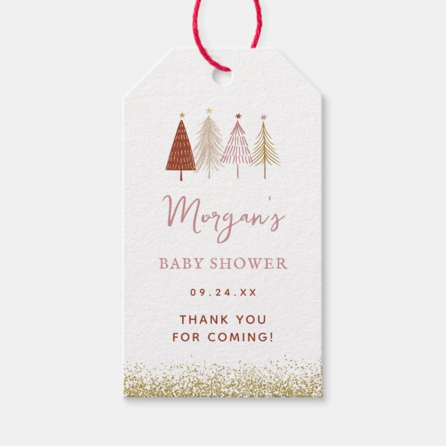 Étiquettes-cadeau Noël Arbre hiver Fille Baby shower (Devant)