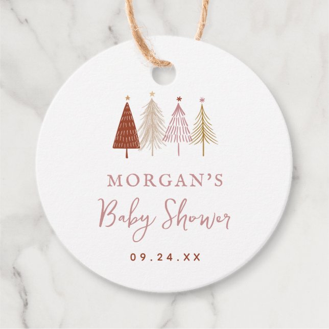 Étiquettes Cadeau Noël Arbre hiver Fille Baby shower (Devant)