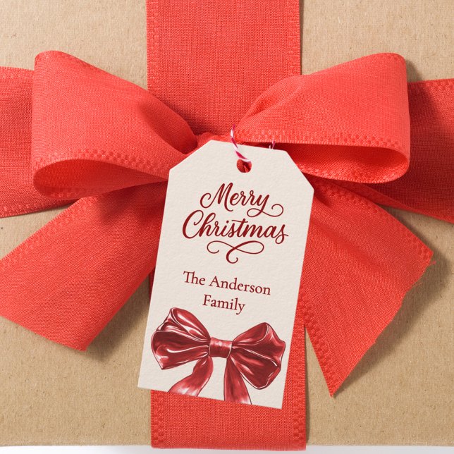 Étiquettes-cadeau Noël arc rouge crème (Créateur téléchargé)