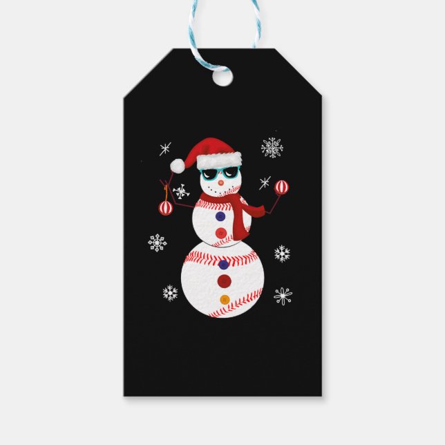 Étiquettes-cadeau Noël Baseball Snowman Santa Hat Cadeau (Devant)