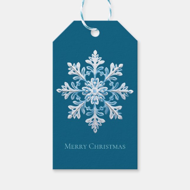 Étiquettes-cadeau Noël blanc bleu (Devant)