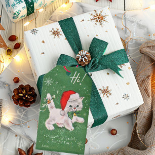 Étiquettes-cadeau Noël Blanc Kitts Vert Bow Gold cloches