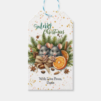 Étiquettes-cadeau Noël Burlap et Souris de Fête 
