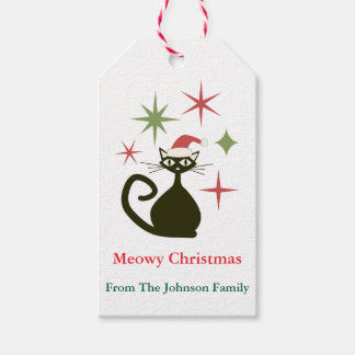 Étiquettes-cadeau Noël Chat Atomique Milieu de Siècle Personnalisé