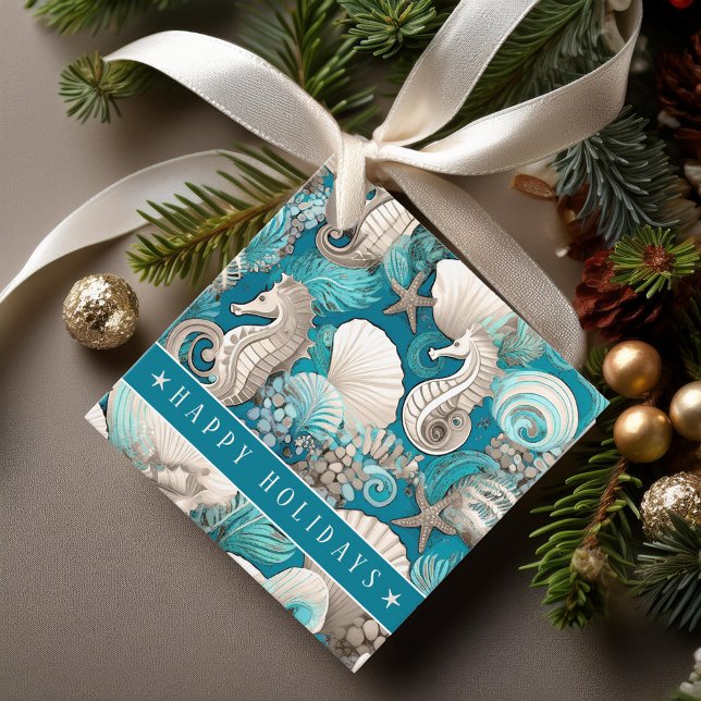 Étiquettes Cadeau Noël côtier Bold Motif hippocampe #4 ID1009 (Créateur téléchargé)