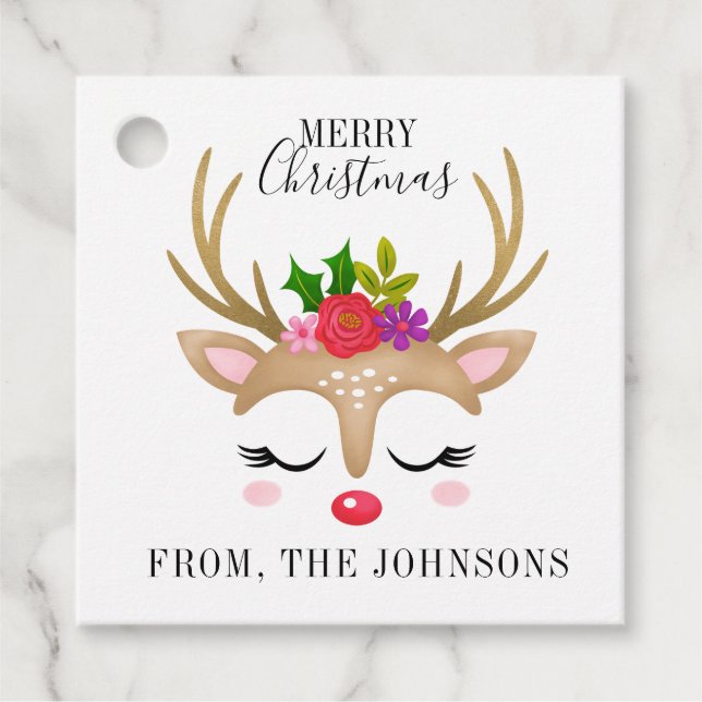 Étiquettes Cadeau Noël Cute Reinder personnalisé (Devant)