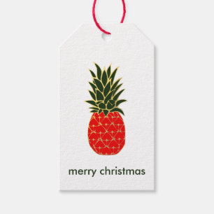 Étiquettes-cadeau Noël d'ananas Tropical Rouge Vert et Or